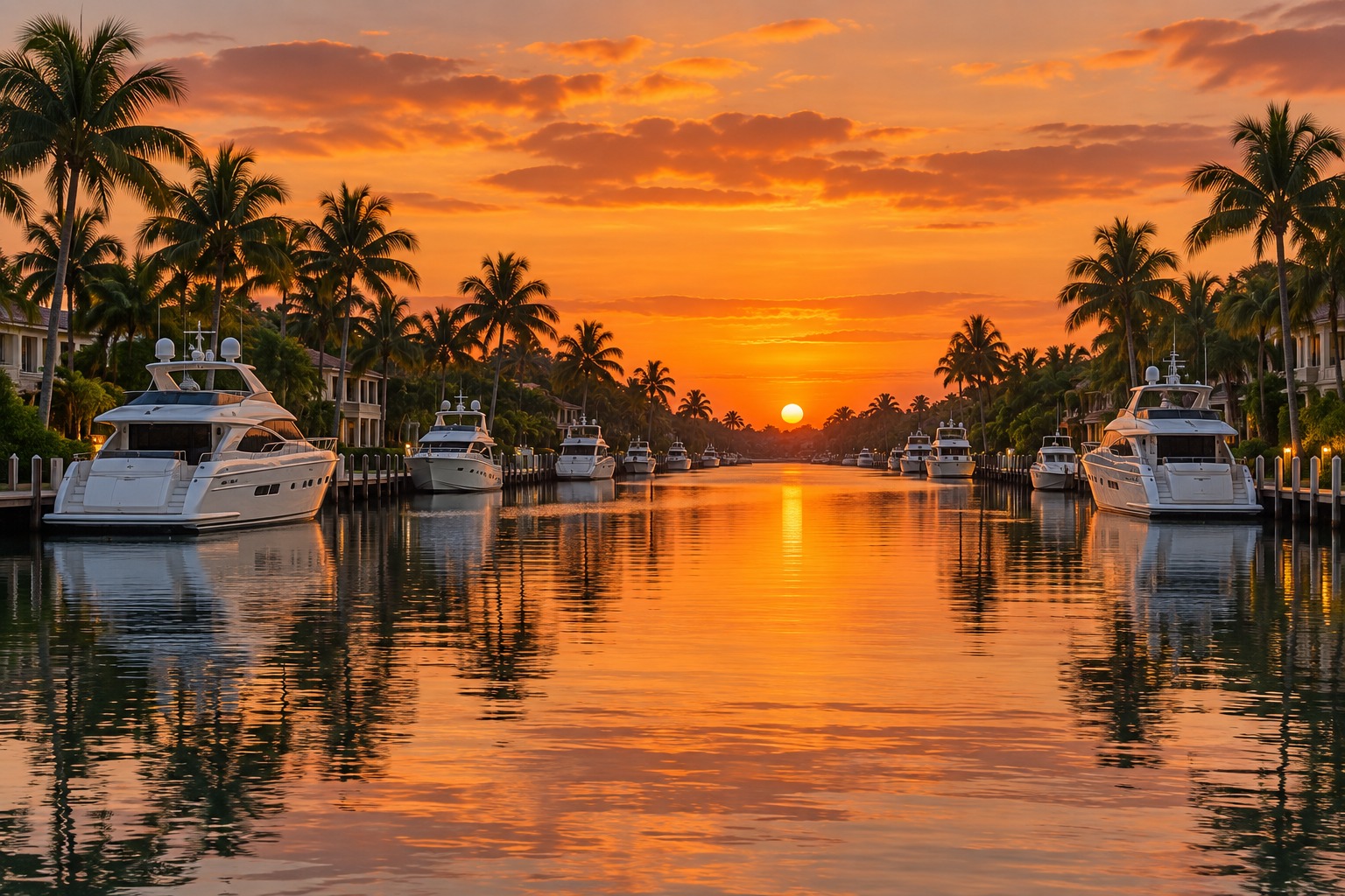 A Fort Lauderdale waterway at sunset, illustrative