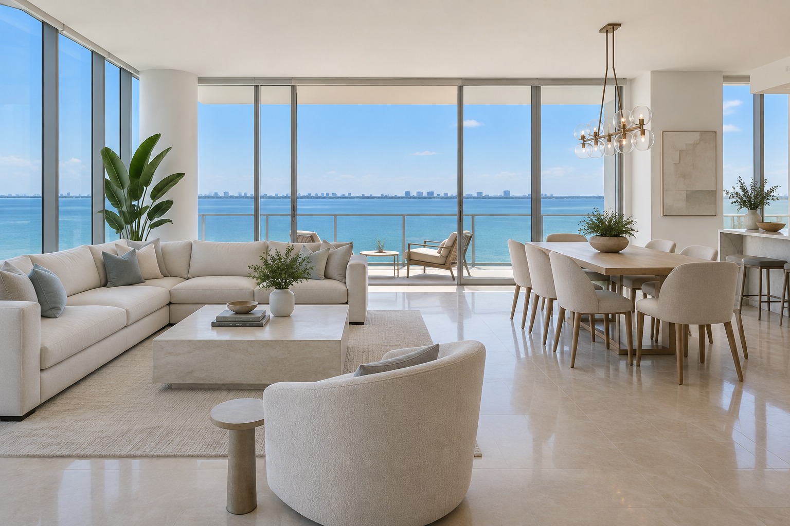 A bright Miami condominium interior, illustrative